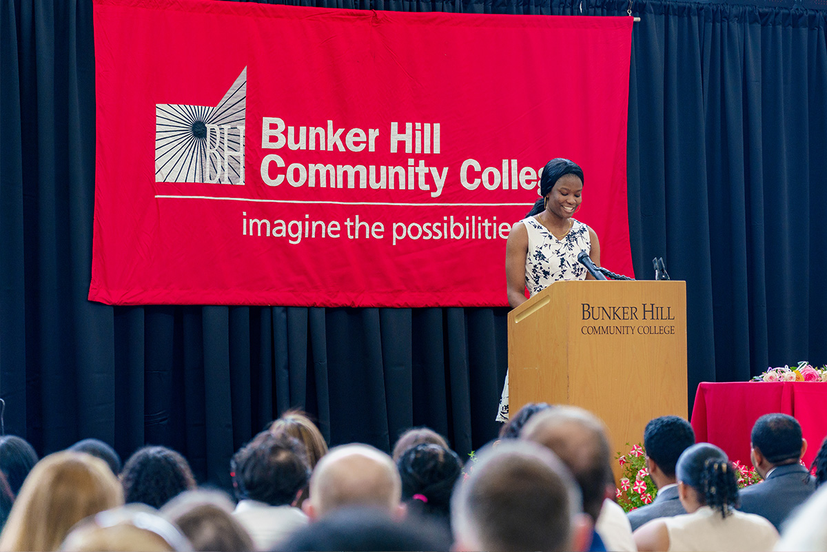 student speaker at podium