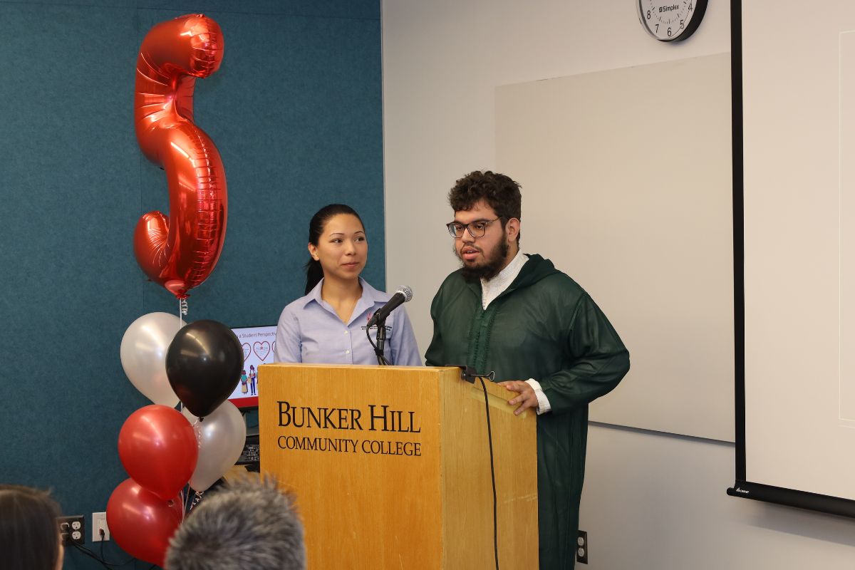 People at the podium