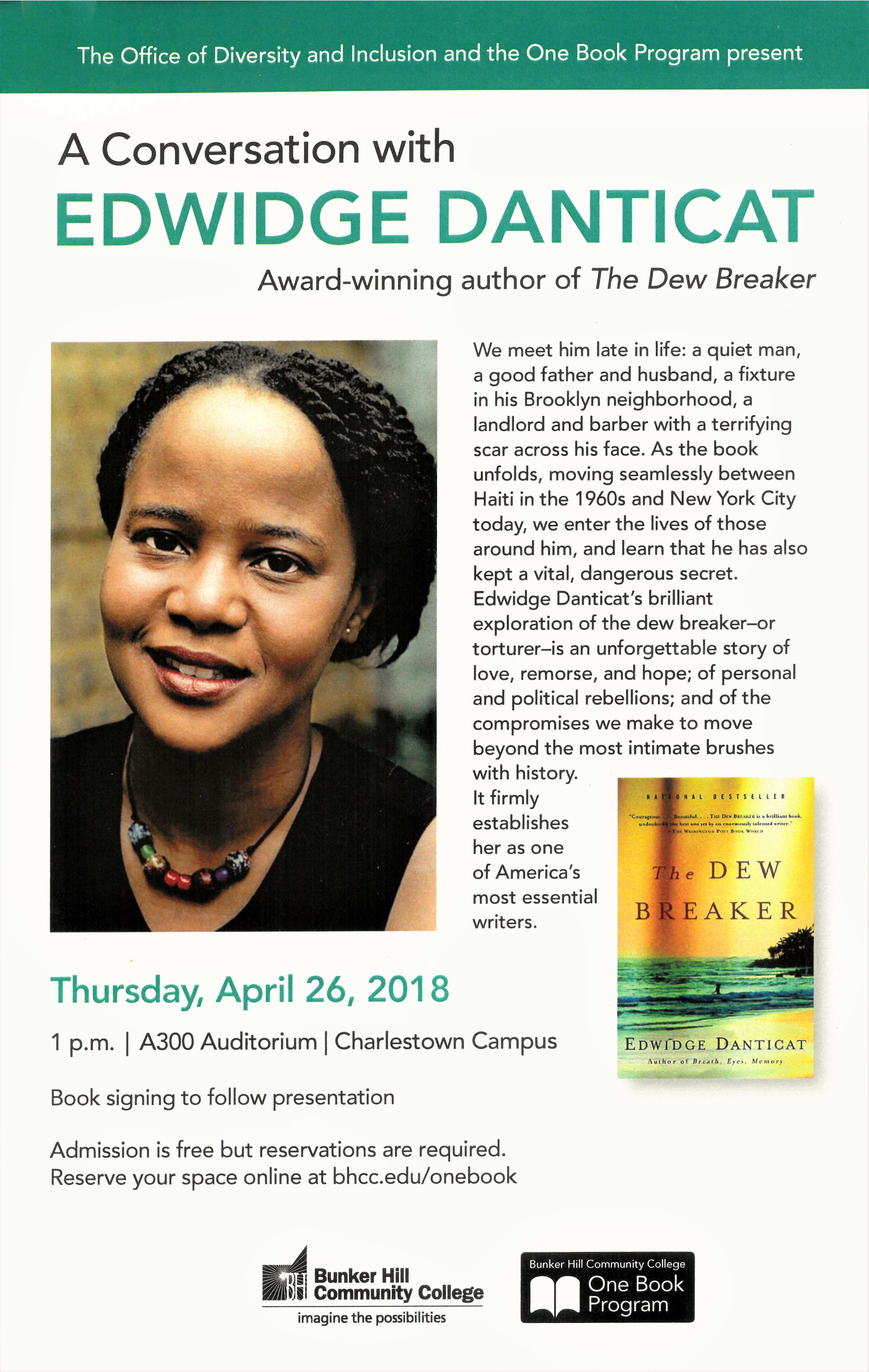 Dewbreaker18.jpg - Event Flyer for April 26, 2018's A conversation with Edwidge Danticat