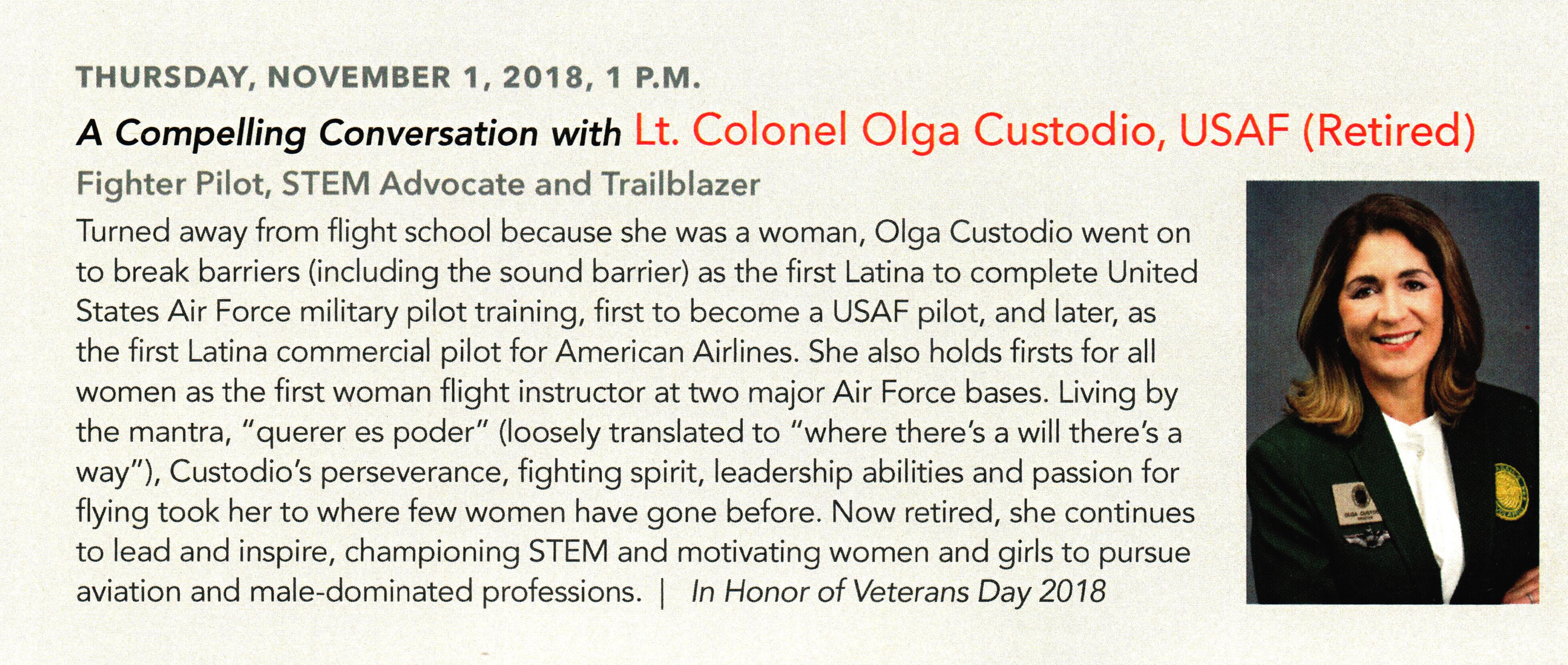 Olga_Custodio18.jpg - Lieutenant Colonel Olga Custodio November 1, 2018 Compelling Conversations event description
