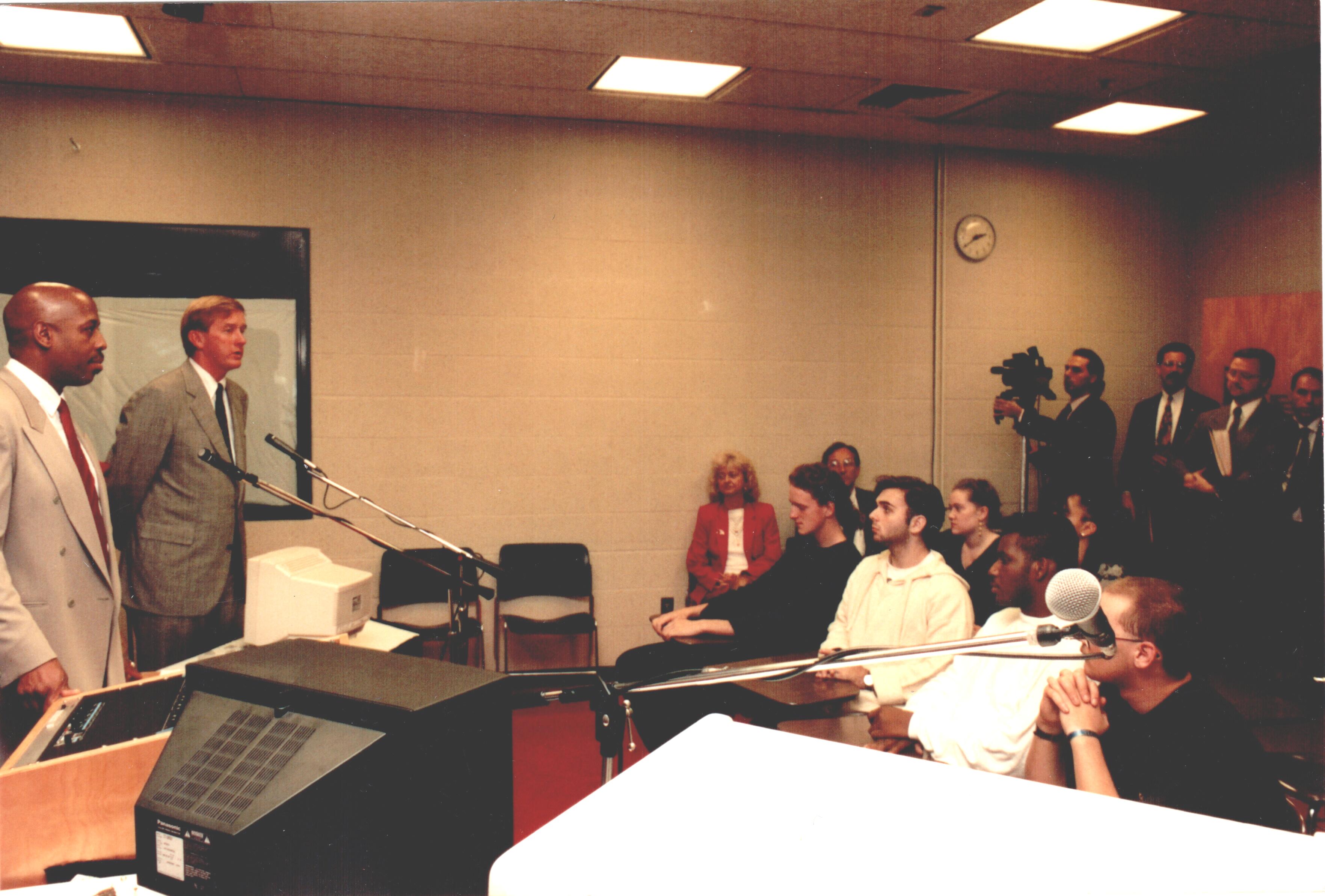 Massachusetts Governor Weld speaking to a BHCC classroom