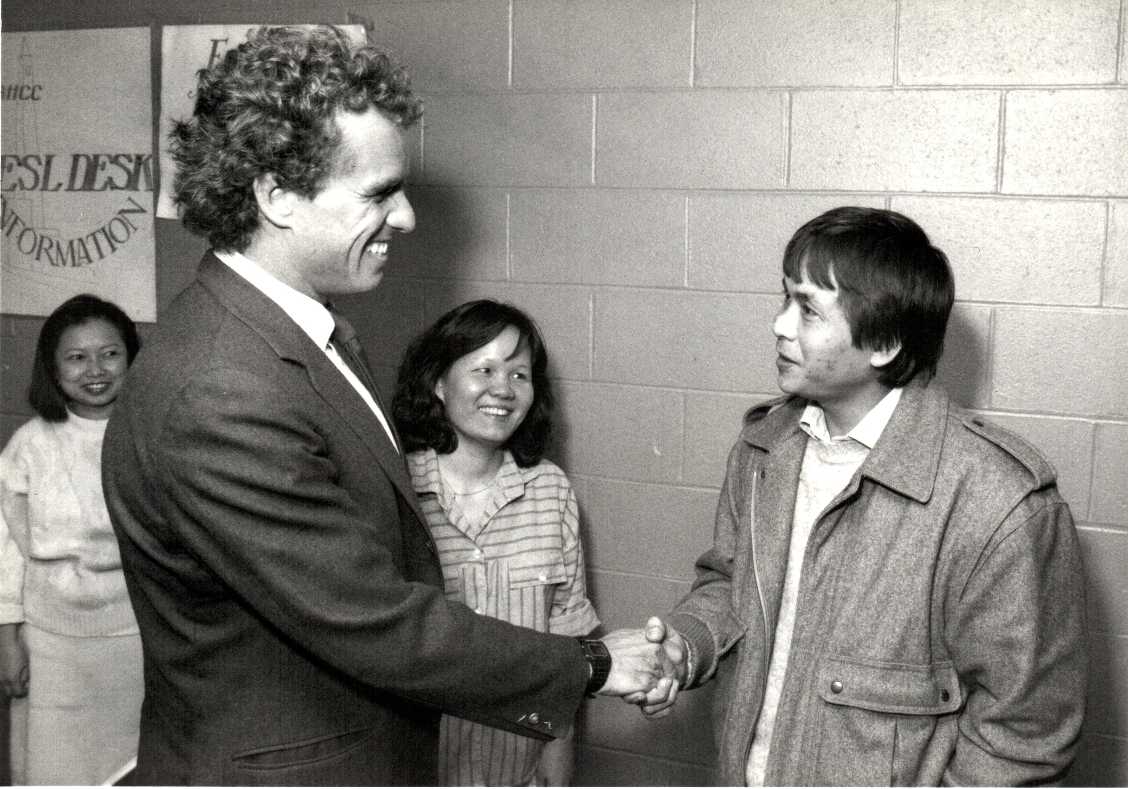 joe_kennedy_with_students.jpg - Representative Joseph Kennedy II shaking hands with BHCC students