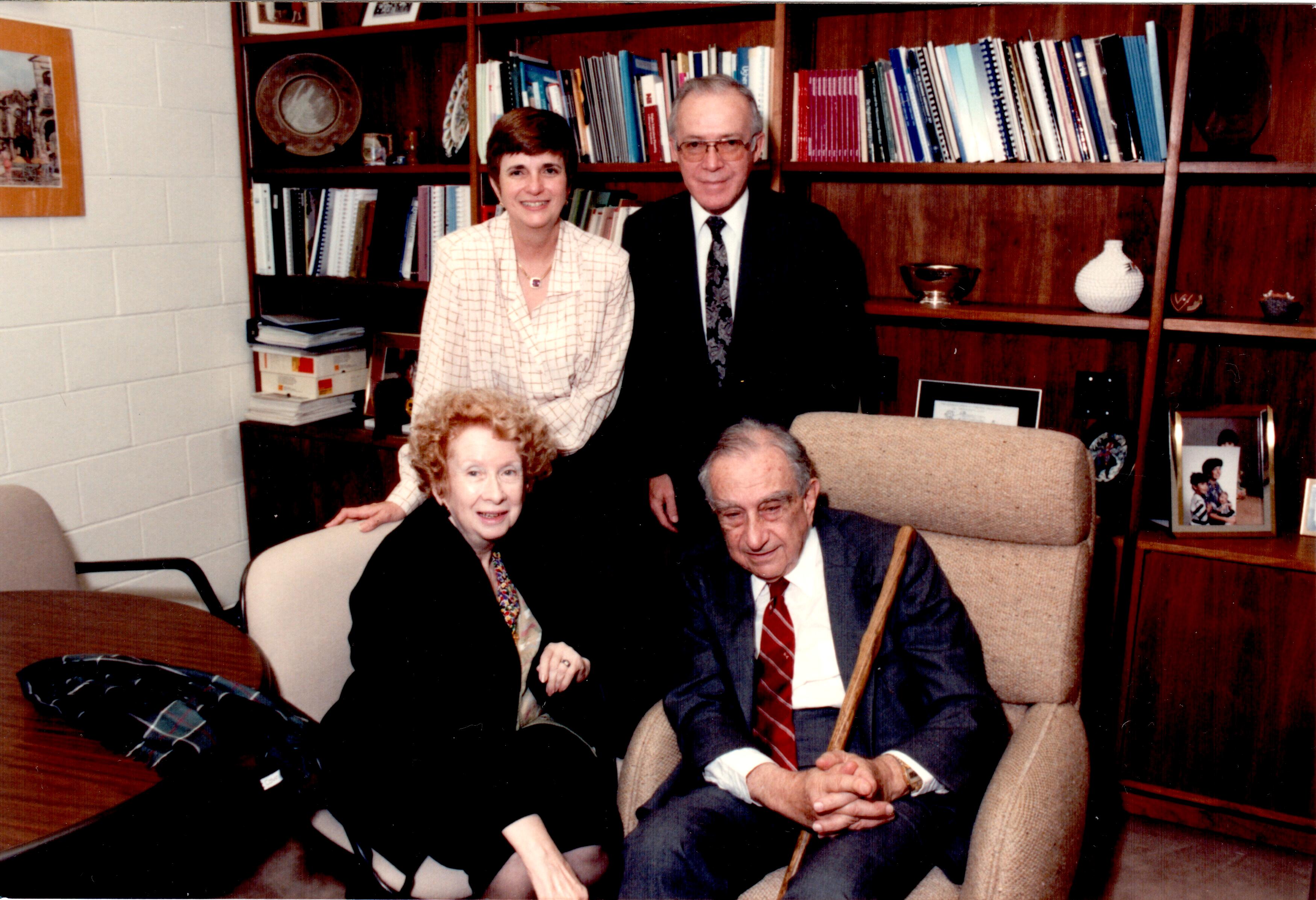 Teller_pres.Robertson_Ferrer_Sklar90.jpg - Photo of Dr Alfred Lee Sklar, Dr. Olga Maria Ferrer, Edward Teller, and President Robertson in the President's office.