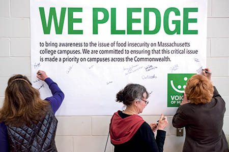 We pledge to bring awareness to the issue of food insecurity on Massachusetts college campuses.  We are committed to ensuring that this critical issue is made a priority on campuses across the Commonwealth.