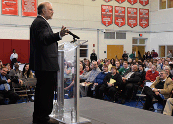 Jerry Greenfield of Ben & Jerry's  speak to Bunker Hill students
