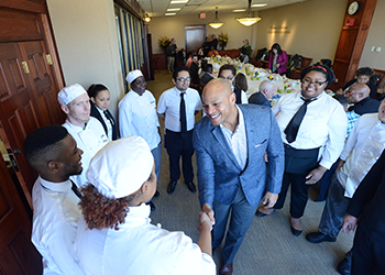 Wes Moore with culinary students